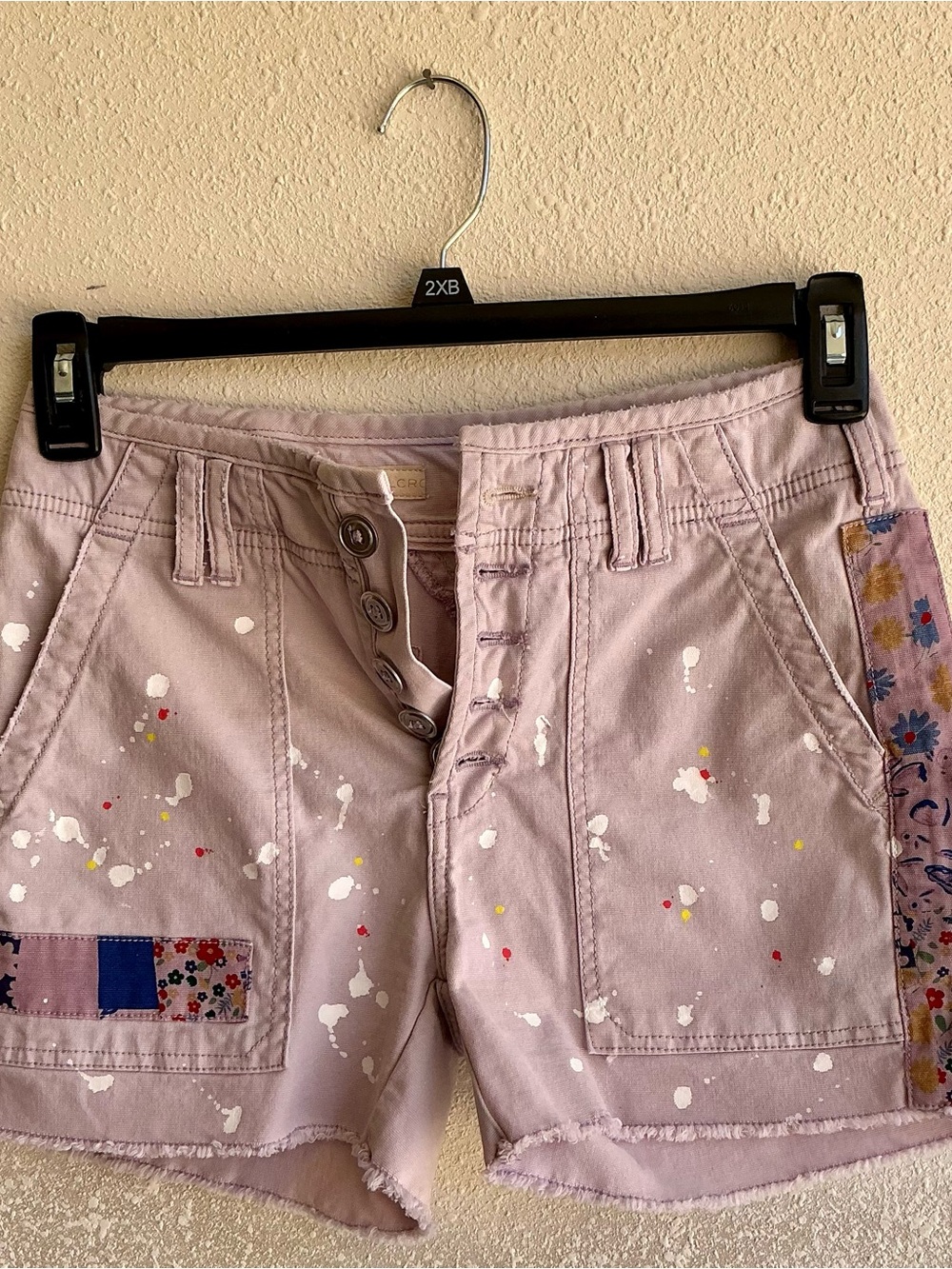 Pilcro Women's High Waist Pink Painted Patchwork Shorts